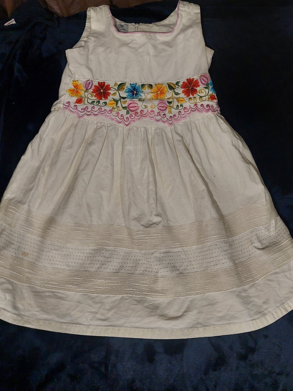 White Embroidered Floral Waist Kids Dress